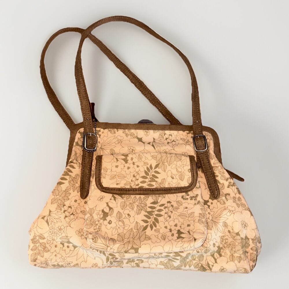 Vintage Forever By Fossil Corduroy Floral Handbag With Suede Trim Top Clasp Boho